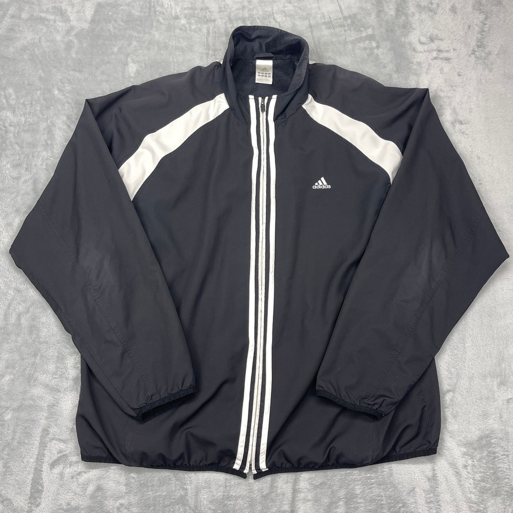 Adidas Track Jacket Mens XL‎ Black White Athletic Sportswear Mock Neck Full Zip